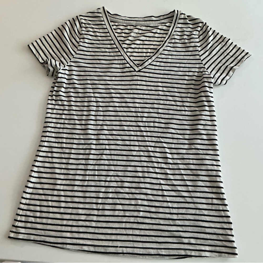 Mossimo Supply Co. Black and White Striped V-Neck Tee